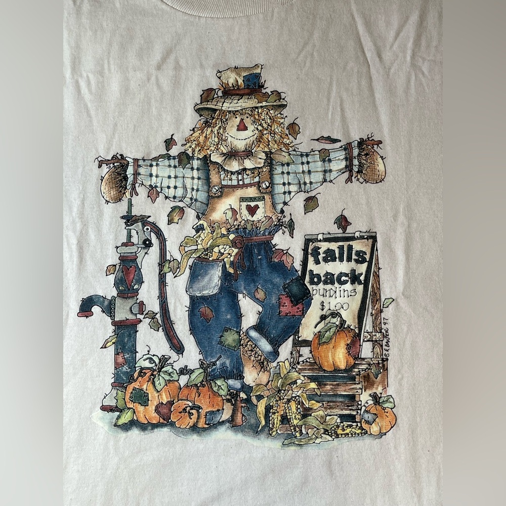 Women's 1997 NWOT R Baxter Scarecrow Graphic Tee Jerzees L Grannycore Fall - Picture 1 of 8